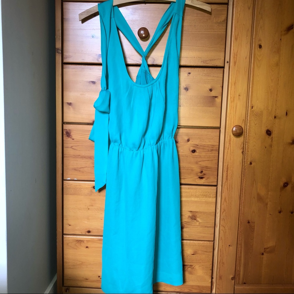 Teal Cross-back Flowy Mini Dress